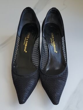 Dolce & Gabbana Black Pointed Mesh Kitten Heels